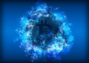 bitcoin-moneta-elektryczność-błękit-tło