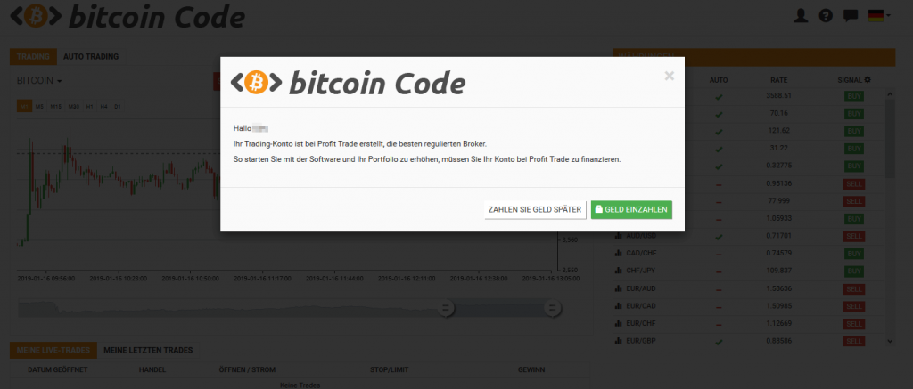 Bitcoin Code Einzahlung