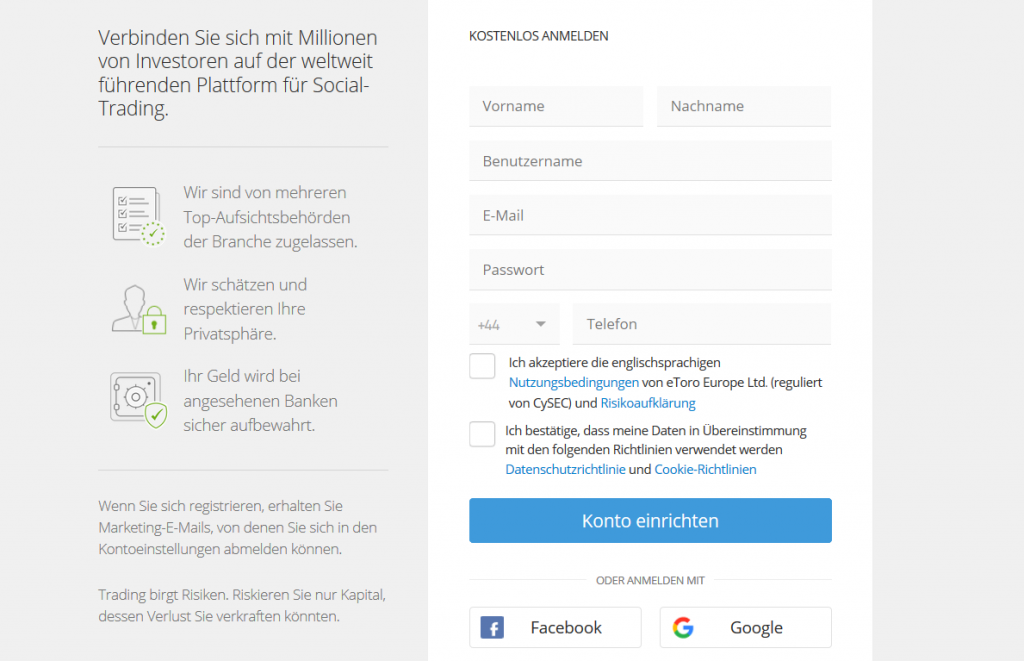 eToro Anmeldung