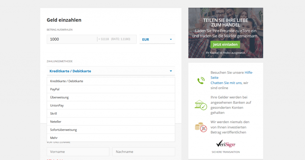 eToro Einzahlung